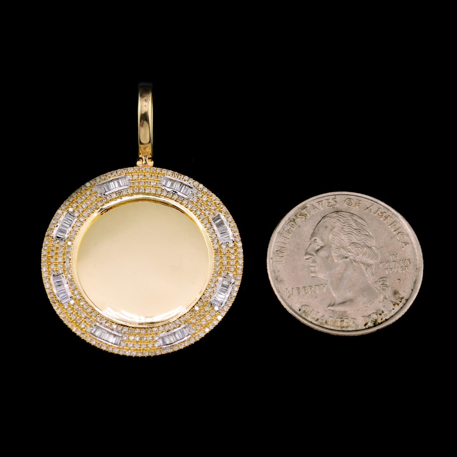 10k Yellow Gold 1.01CTW Round/Baguette Diamond Picture Memory Pendant 7.6g Charm