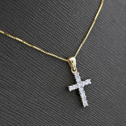 10k Yellow Gold 0.25CTW Natural Diamond Cross Charm 0.9g Pendant with Box Chain