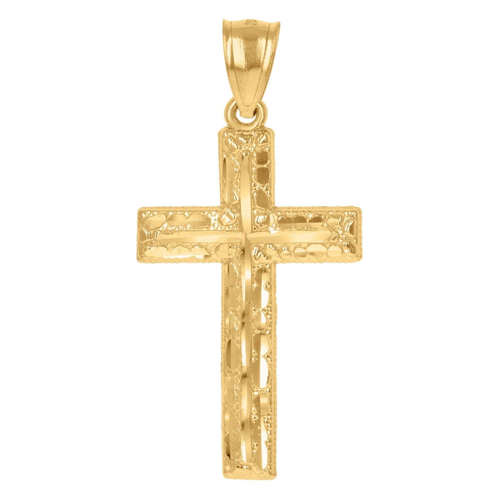 10k Yellow Gold Nugget Christian Cross Religious Charm 1.6gms Pendant For Mens