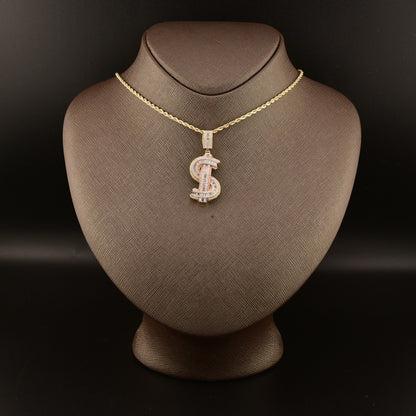 10k 2 Tone Gold 1.15CTW Round & Baguette Diamond Dollar Sign Pendant 8.3g Charm