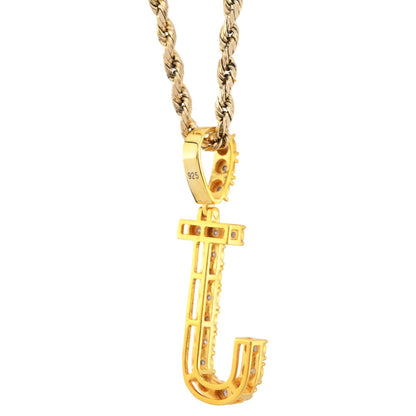 925 Yellow Natural 0.15 CTW Diamond Initial Alphabet "J" Pendant 2g Unisex Charm
