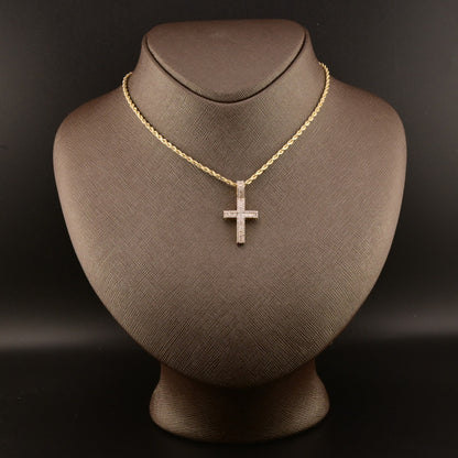 10k Yellow Gold 0.61CTW Natural Round/Baguette Diamond Cross Pendant 2.5g Charm