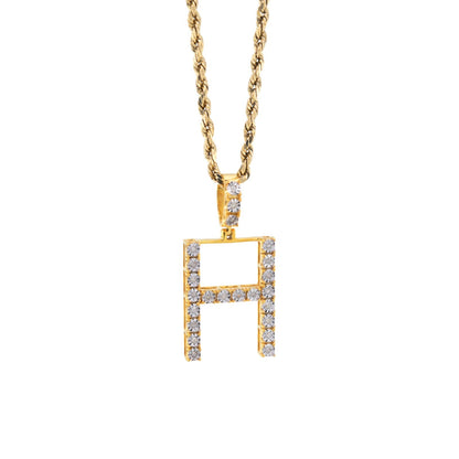 925 Yellow Natural 0.15 CTW Diamond Initial Alphabet "H" Pendant 2g Unisex Charm