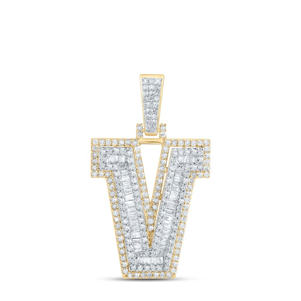 10k Yellow Gold Mens 0.88 CTW Natural Diamond Initial "V" Charm 3.46g Pendant