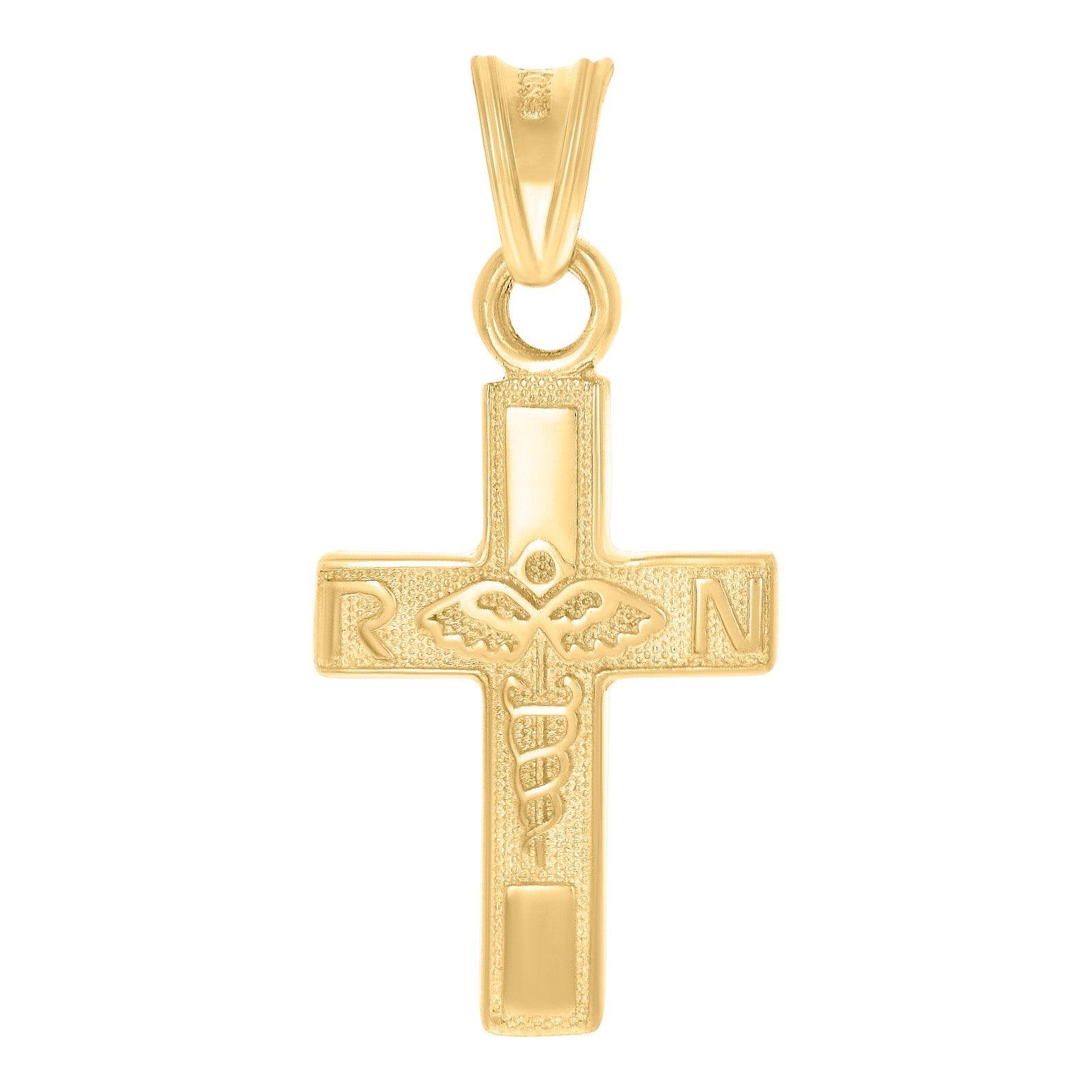 Mens 10k Yellow Gold RN & Caduceus Cross Religious Charm 1gms NEW Pendant