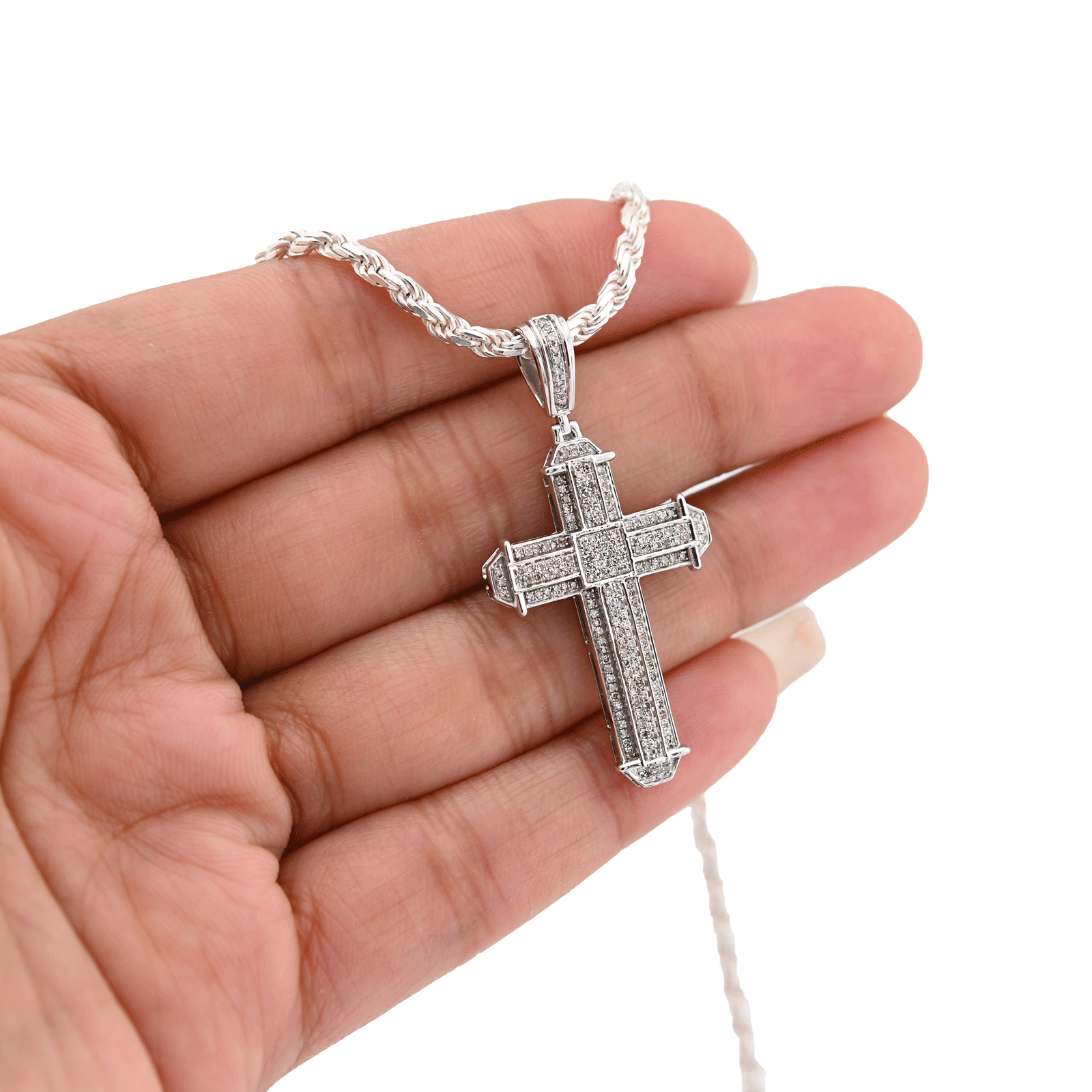 10k White Gold 0.5CTW Natural Diamond Cross Charm 5.3gms Religious Mens Pendant