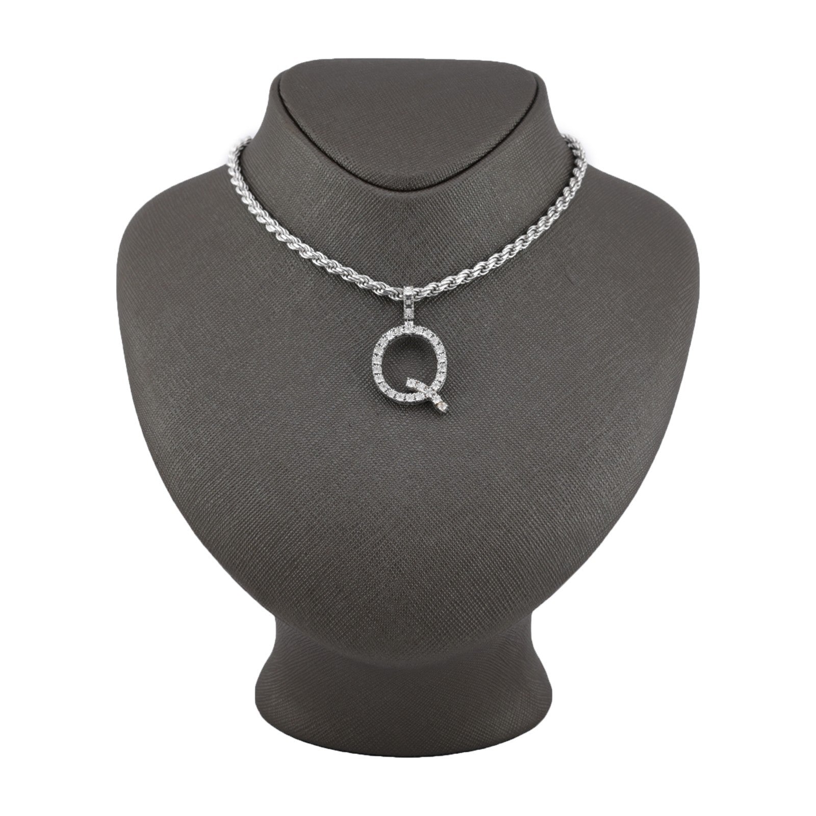 925 Silver Natural 0.15 CTW Diamond Initial Alphabet "Q" Pendant 2g Unisex Charm