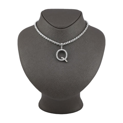925 Silver Natural 0.15 CTW Diamond Initial Alphabet "Q" Pendant 2g Unisex Charm