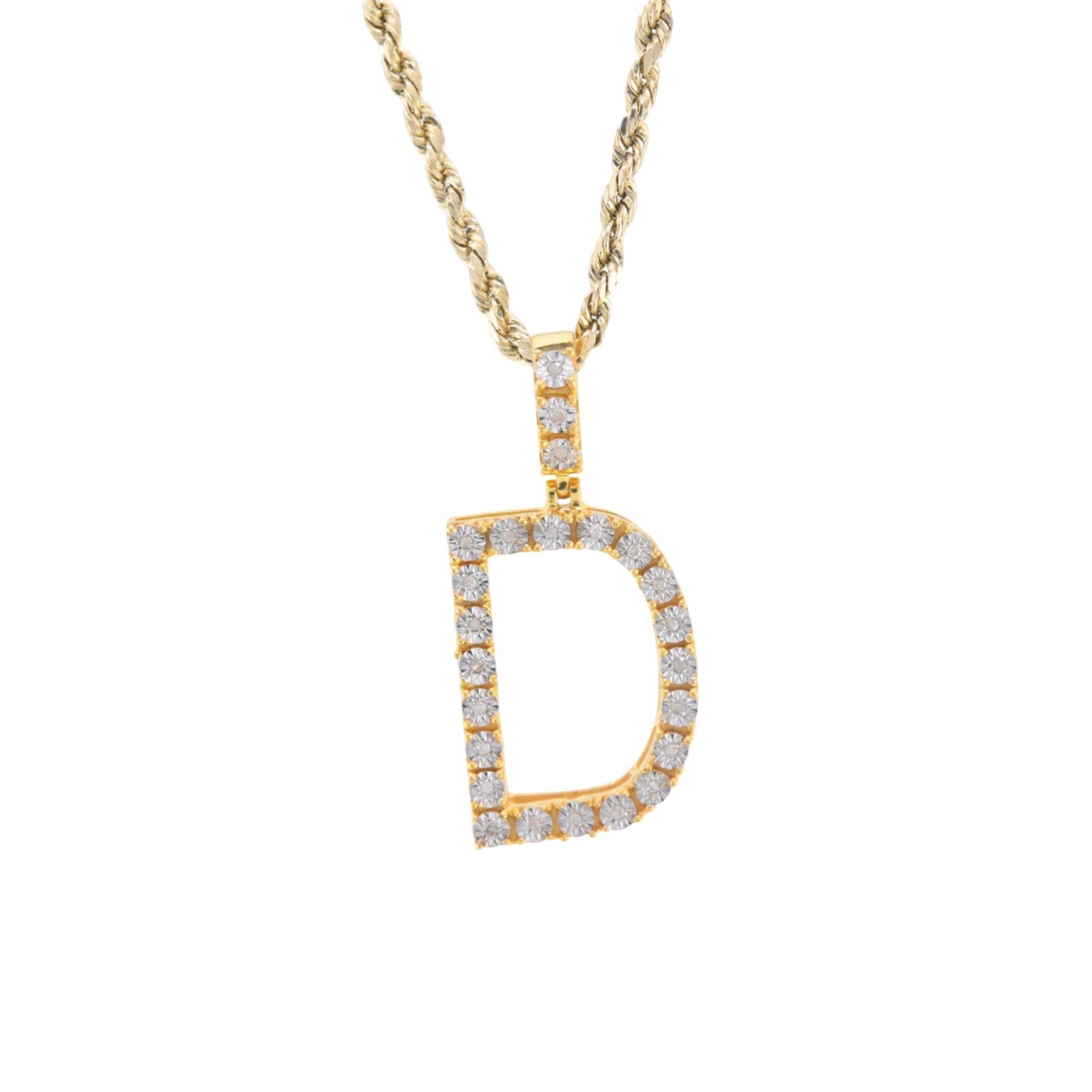 925 Yellow Natural 0.15 CTW Diamond Initial Alphabet "D" Pendant 2g Unisex Charm