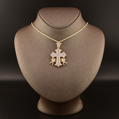 10k Yellow Gold 1.65CT Round/Baguette Diamond Cross w/ Angel Pendant 10.9g Charm