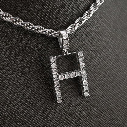 Plated 925 Sterling Silver Natural Diamond Pendant 2 grams Charm A to Z Initials