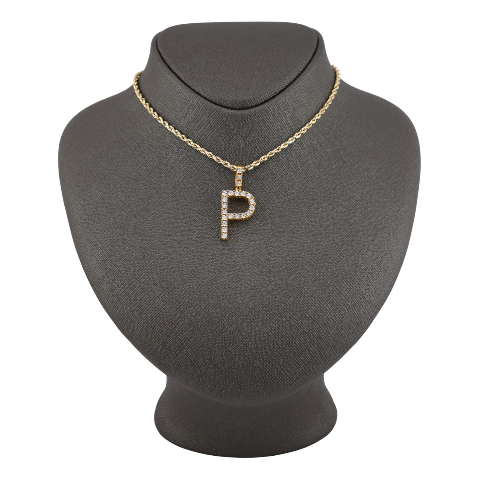 925 Yellow Natural 0.15 CTW Diamond Initial Alphabet "P" Pendant 2g Unisex Charm