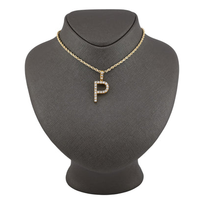 925 Yellow Natural 0.15 CTW Diamond Initial Alphabet "P" Pendant 2g Unisex Charm