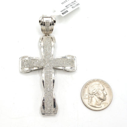 10k White Gold 1.5CTW Natural Round Diamond Iced-Out Cross Charm Pendant 17.2g