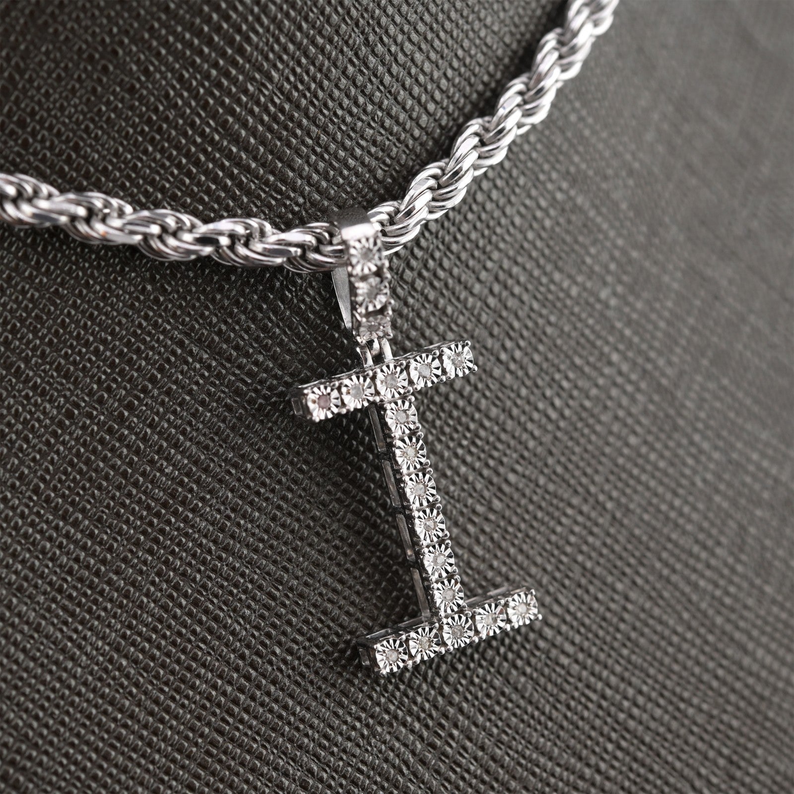 Plated 925 Sterling Silver Natural Diamond Pendant 2 grams Charm A to Z Initials