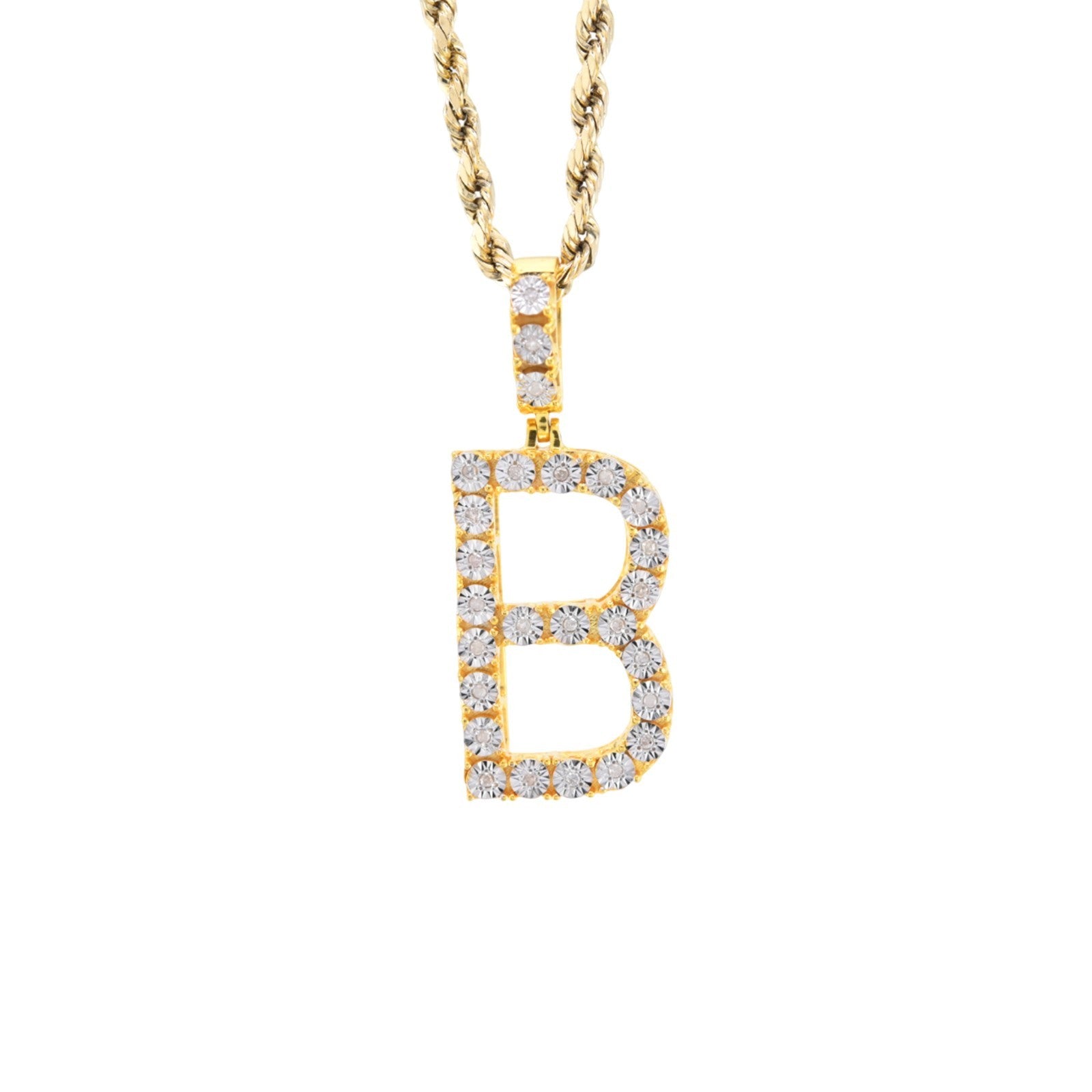 925 Yellow Natural 0.15 CTW Diamond Initial Alphabet "B" Pendant 2g Unisex Charm