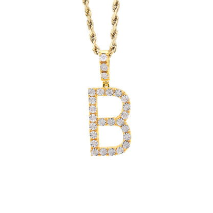 925 Yellow Natural 0.15 CTW Diamond Initial Alphabet "B" Pendant 2g Unisex Charm