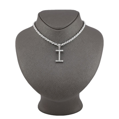 925 Silver Natural 0.15 CTW Diamond Initial Alphabet "I" Pendant 2g Unisex Charm