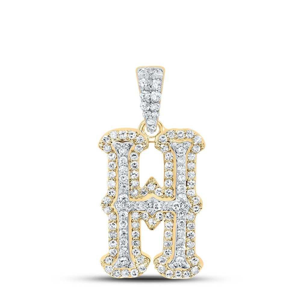 0.36CTW Natural Diamond 10k Yellow & White Gold 1.63g Initial "H" Pendant Charm