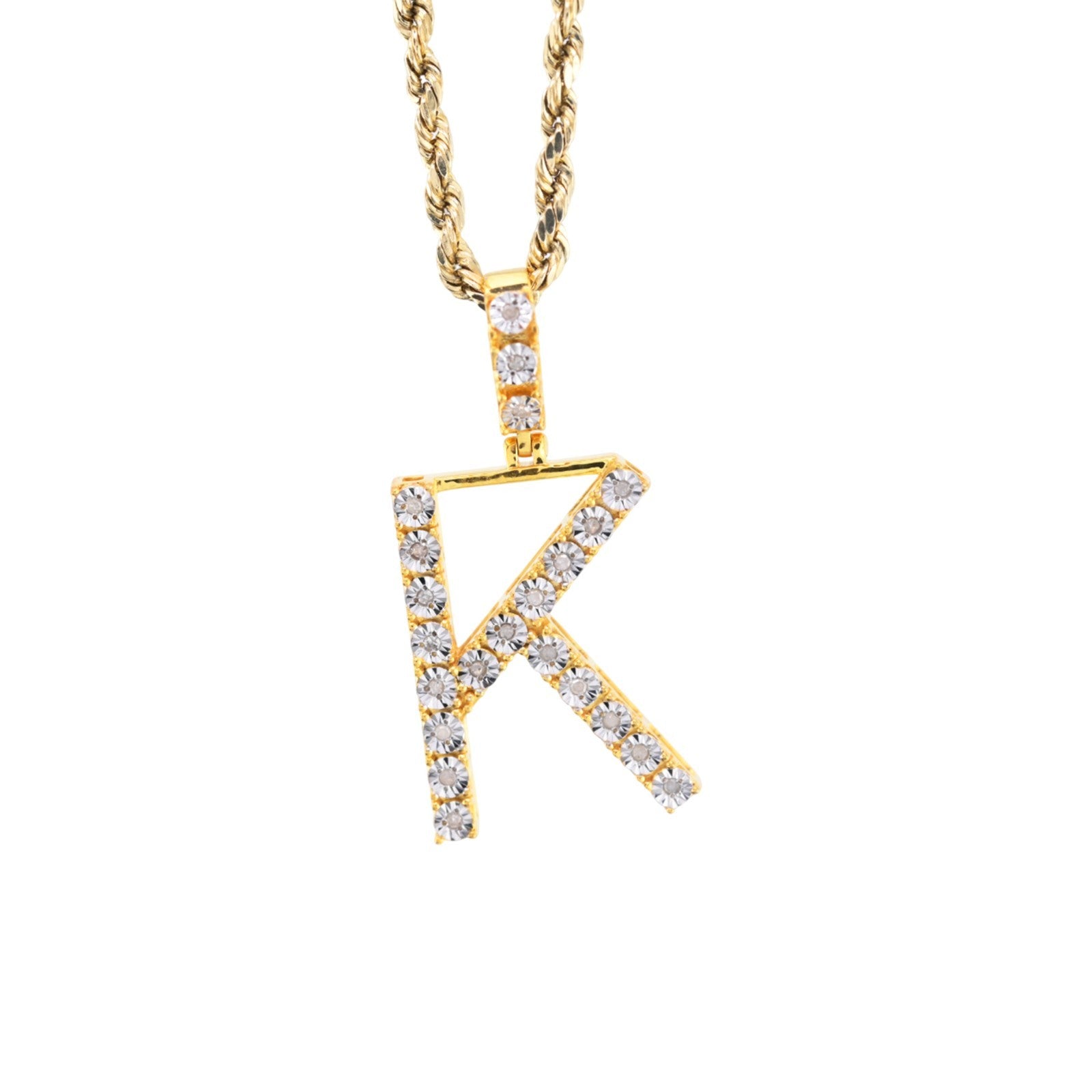 925 Yellow Natural 0.15 CTW Diamond Initial Alphabet "K" Pendant 2g Unisex Charm