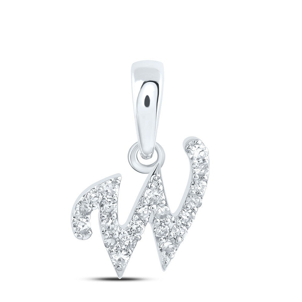 10k White Gold 0.08CTW Natural Diamond Initial "W" Charm 0.3g Alphabet Pendant