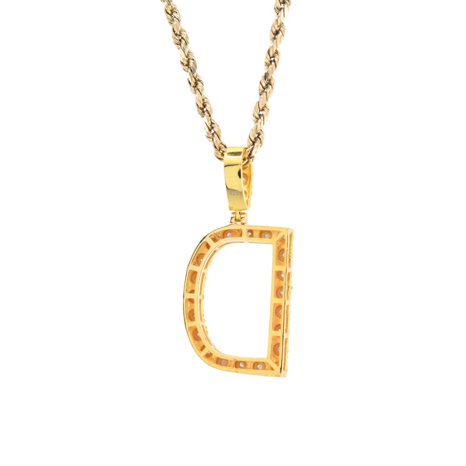 925 Yellow Natural 0.15 CTW Diamond Initial Alphabet "D" Pendant 2g Unisex Charm