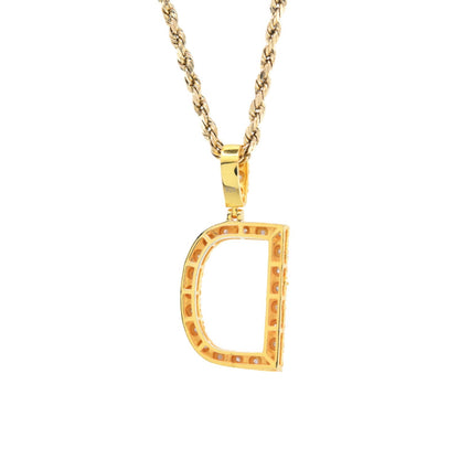 925 Yellow Natural 0.15 CTW Diamond Initial Alphabet "D" Pendant 2g Unisex Charm