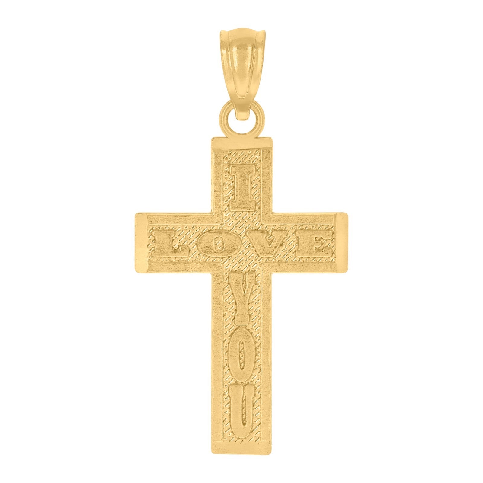 Unisex Adults Real 10k Yellow Gold Cross I Love You Religious Charm 0.9g Pendant