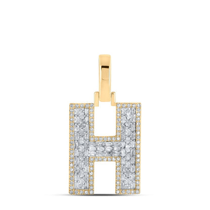 10k Yellow Gold Mens 0.54 CTW Baguette Diamond Initial "H" Charm 2.33g Pendant
