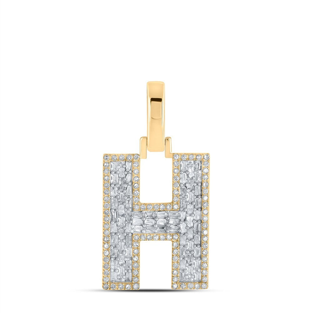 10k Yellow Gold Mens 0.54 CTW Baguette Diamond Initial "H" Charm 2.33g Pendant