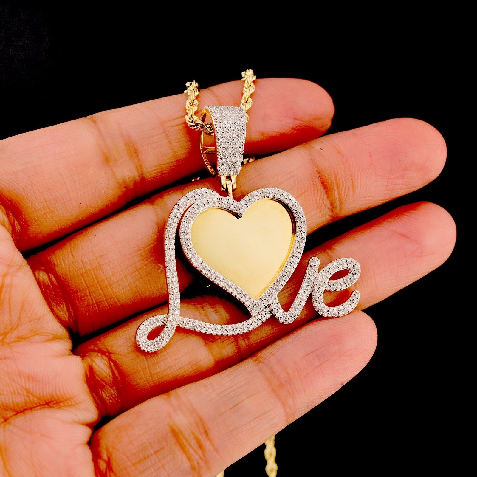 10k Yellow Gold 1.05CTW Natural Diamond Love Picture Memory Pendant 6.2g Charm