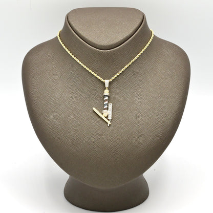 10k Yellow Gold 0.75CTW Natural Round/Baguette Diamond Barber Pendant 4.1g Charm