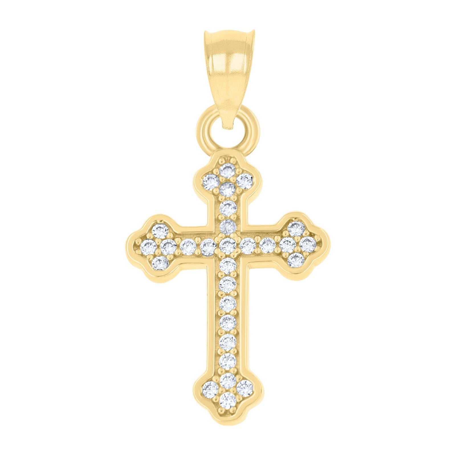 10K Yellow Gold Unisex 1.3g Budded Cross Pendant Men Women Religious Charm