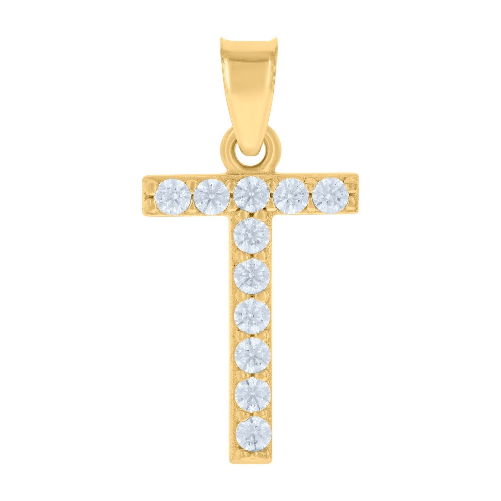 10k Yellow Gold Cubic Zirconia Initial "T" Pendant 0.8g Alphabet Unisex Charm