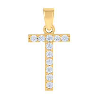 10k Yellow Gold Cubic Zirconia Initial "T" Pendant 0.8g Alphabet Unisex Charm
