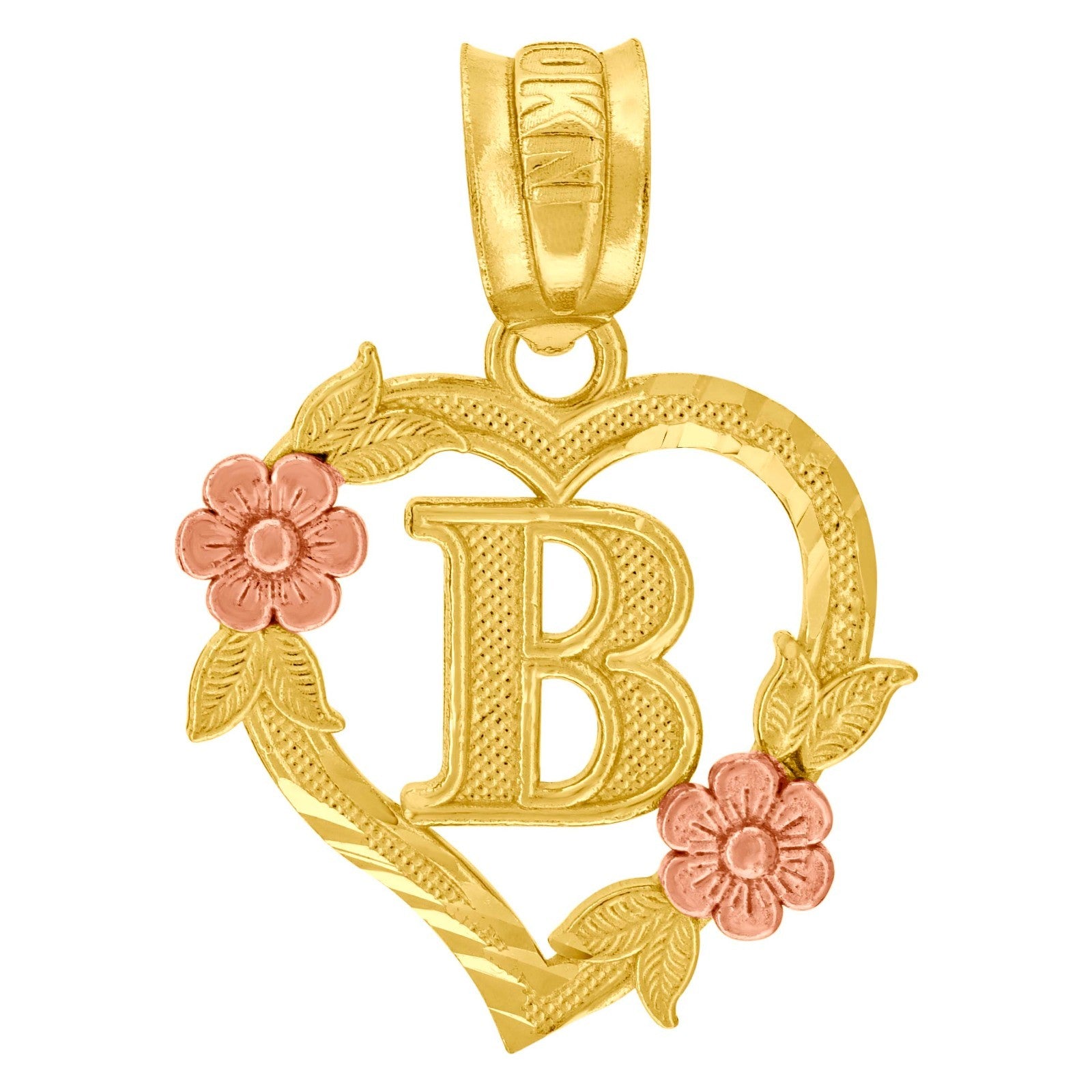 10k Yellow/Rose Gold Heart Flower Initial Letter "B" Pendant 1.1g Alphabet Charm