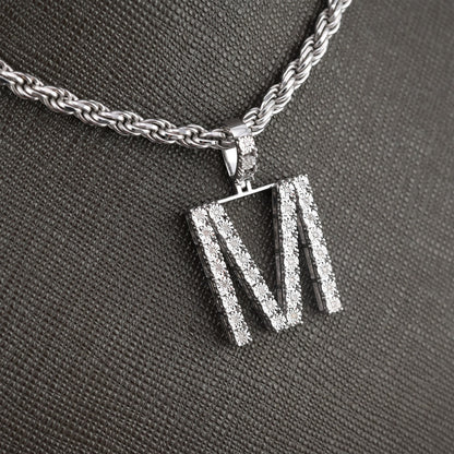 925 Silver Natural 0.15 CTW Diamond Initial Alphabet "M" Pendant 2g Unisex Charm
