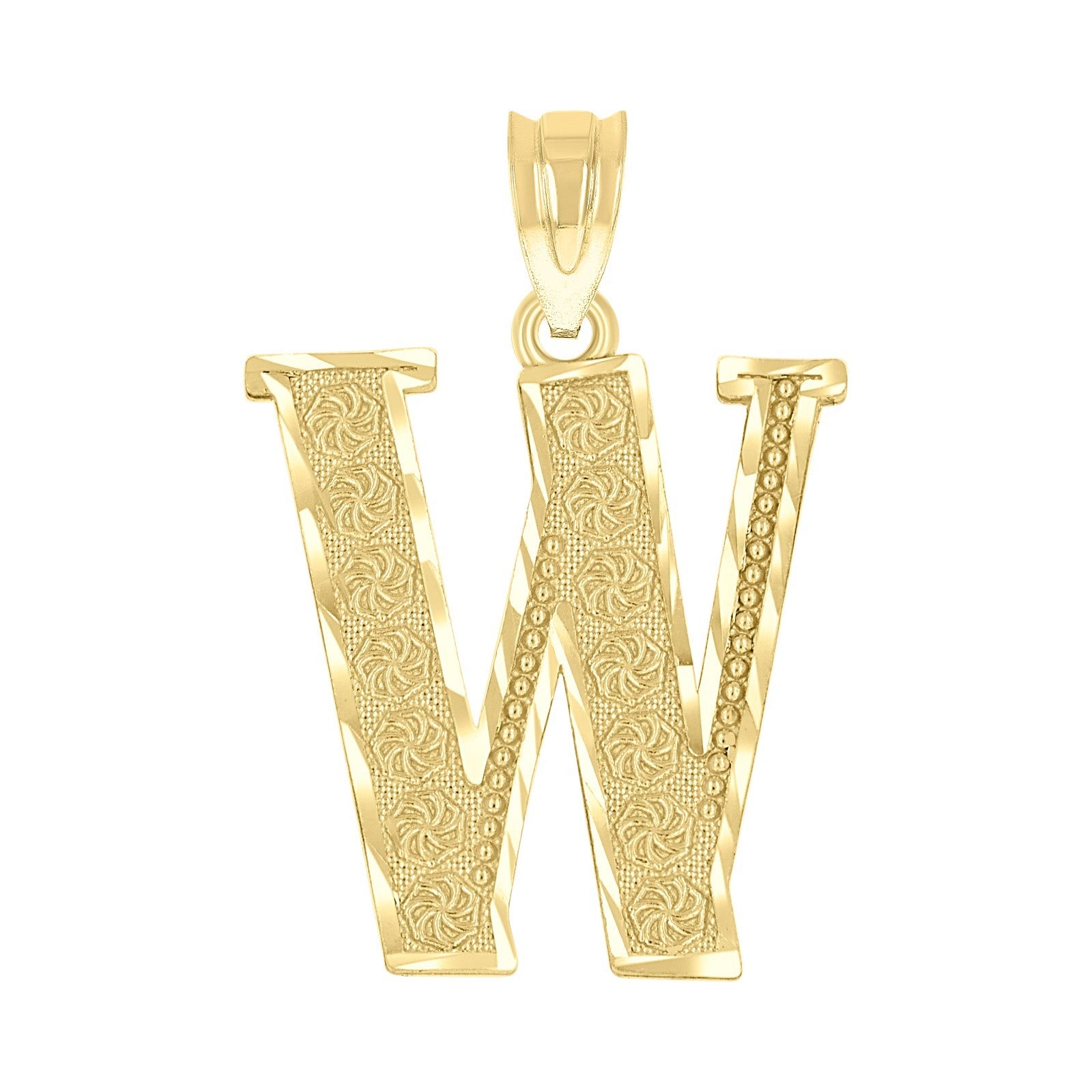 10k Yellow Gold Initial Letter "W" Pendant 1.4g Alphabet Unisex Charm