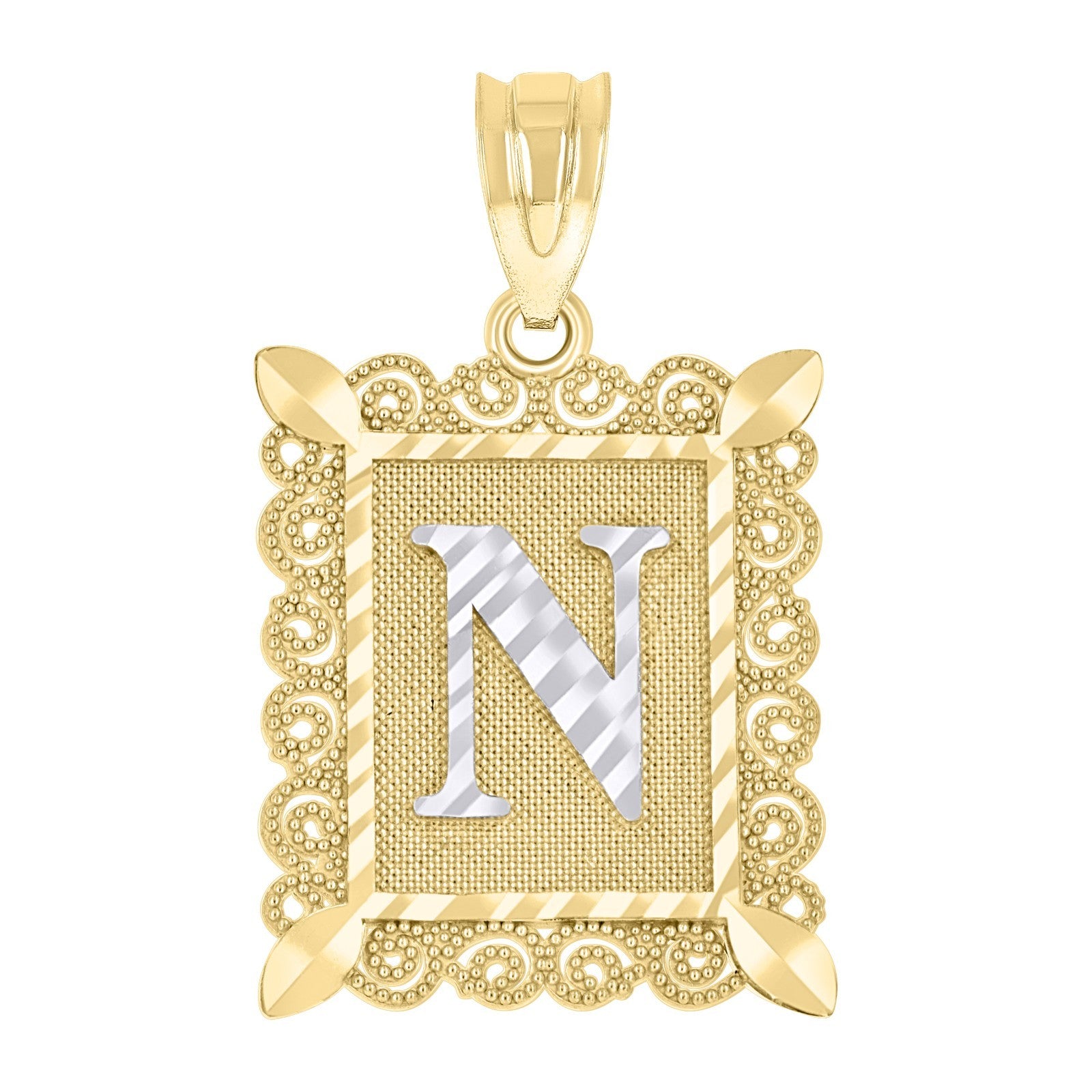 10k Yellow & White Gold Initial Letter "N" Pendant 2.2g Alphabet Unisex Charm