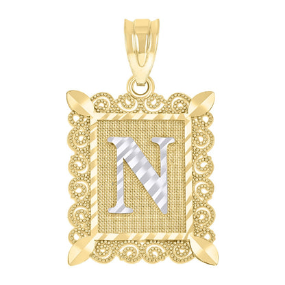 10k Yellow & White Gold Initial Letter "N" Pendant 2.2g Alphabet Unisex Charm