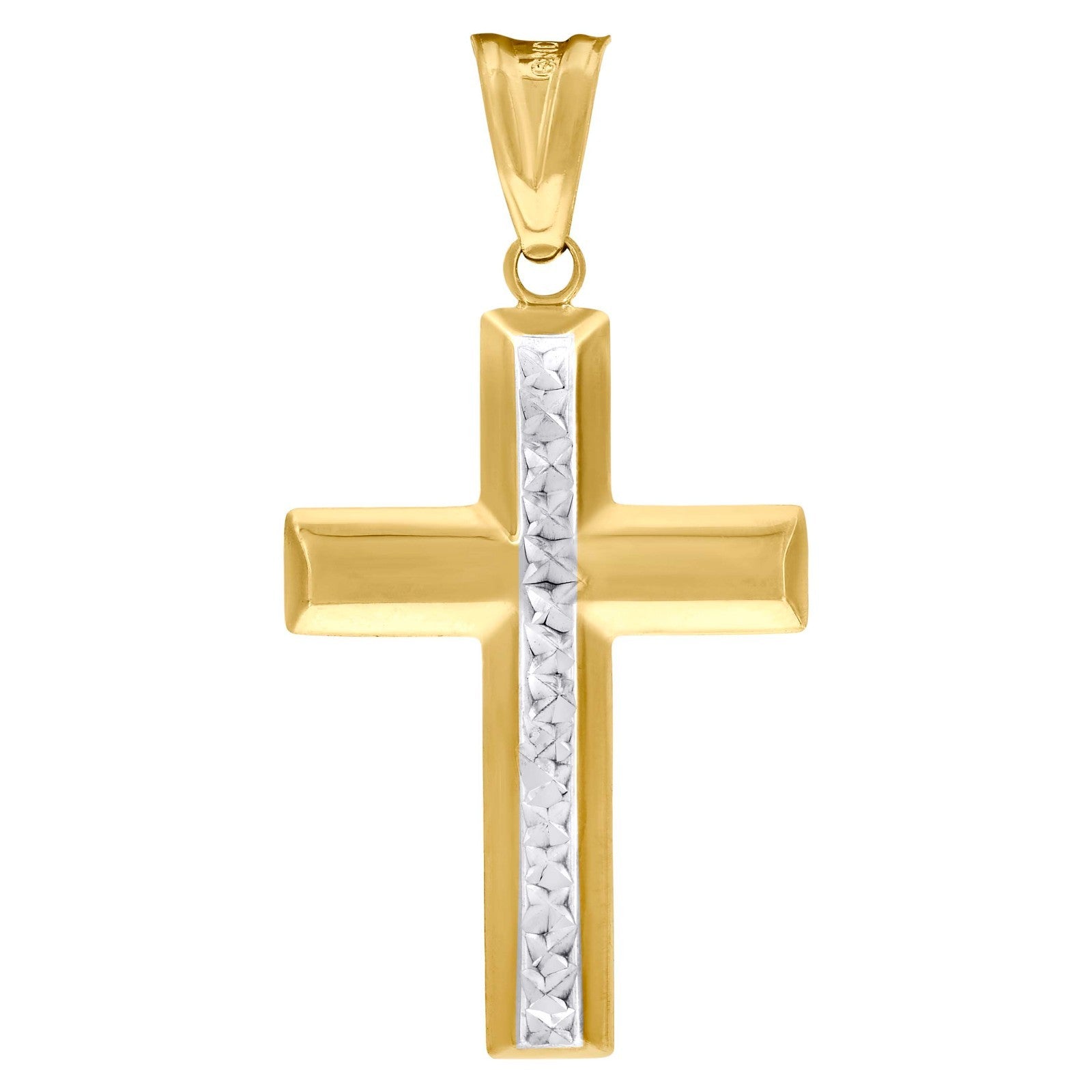 10k Yellow & White Gold Unisex Diamond Cut Cross Religious Charm 1.1g Pendant