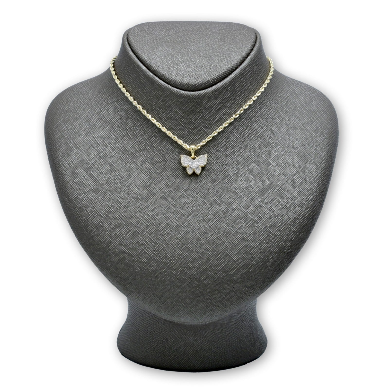 10k Yellow Gold 0.25CTW Round & Baguette Diamond Butterfly Pendant 1.9g Charm