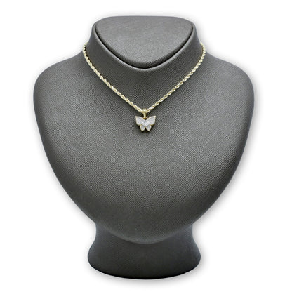 10k Yellow Gold 0.25CTW Round & Baguette Diamond Butterfly Pendant 1.9g Charm