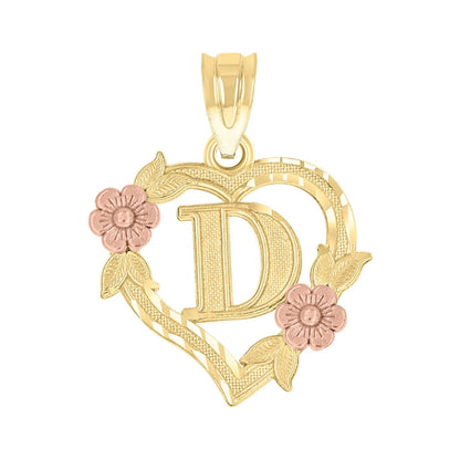 10k Yellow/Rose Gold Heart Flower Initial Letter "D" Pendant 1.1g Alphabet Charm