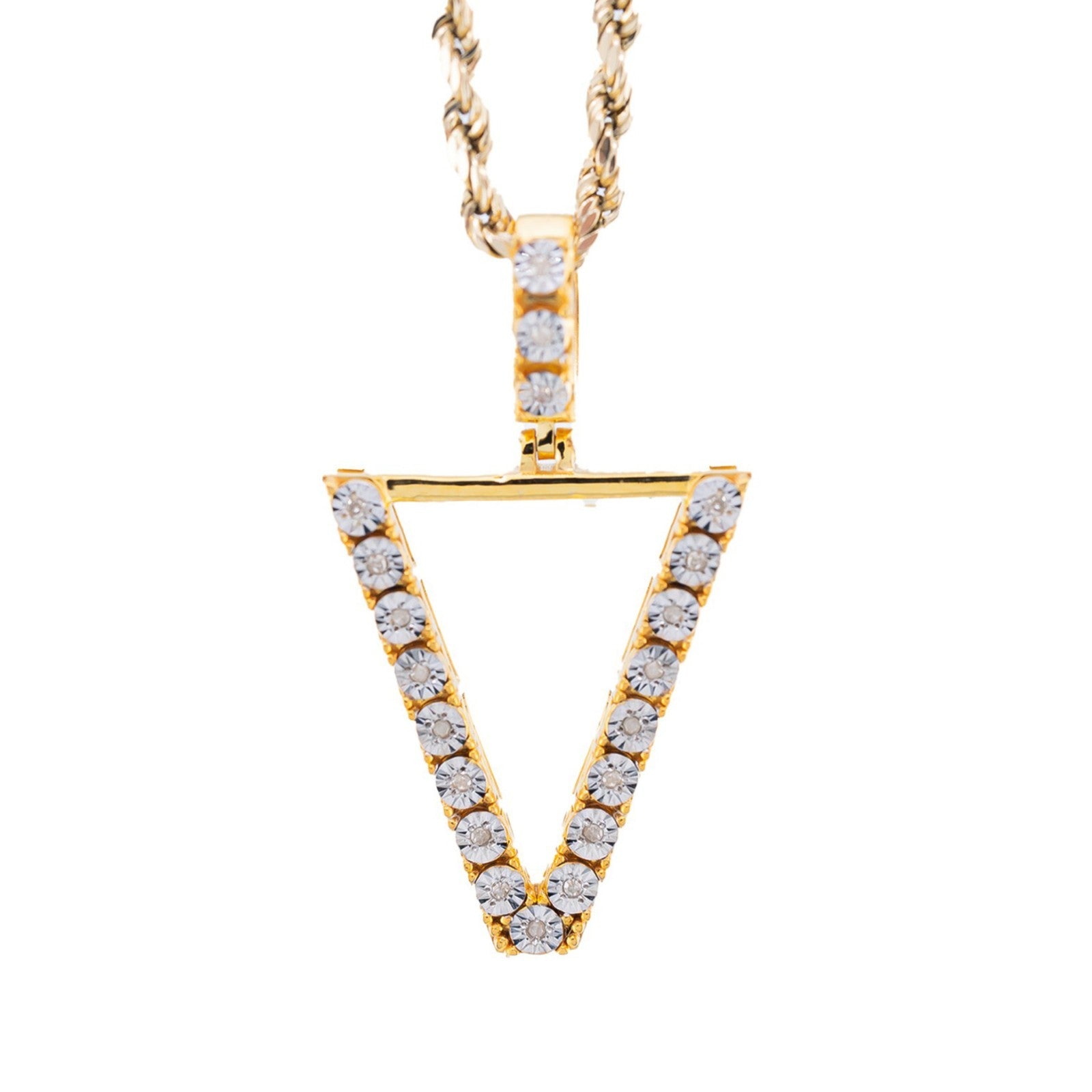 925 Yellow Natural 0.15 CTW Diamond Initial Alphabet "V" Pendant 2g Unisex Charm