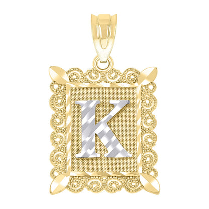 10k Yellow & White Gold Initial Letter "K" Pendant 2.2g Alphabet Unisex Charm