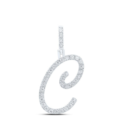 0.13CTW Natural Diamond 1.75g Sterling Silver Initial "C" Pendant Letter Charm
