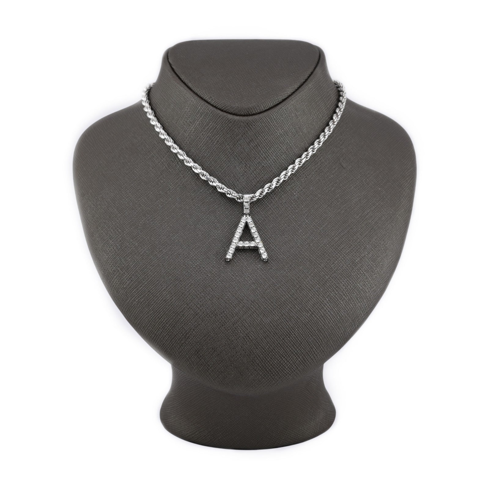 925 Silver Natural 0.15 CTW Diamond Initial Alphabet "A" Pendant 2g Unisex Charm