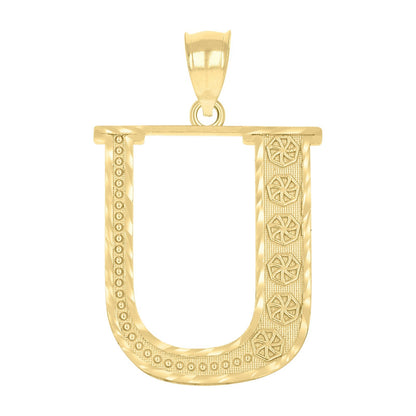 10k Yellow Gold Floral Initial Letter "U" Pendant 2.7g Alphabet Unisex Charm