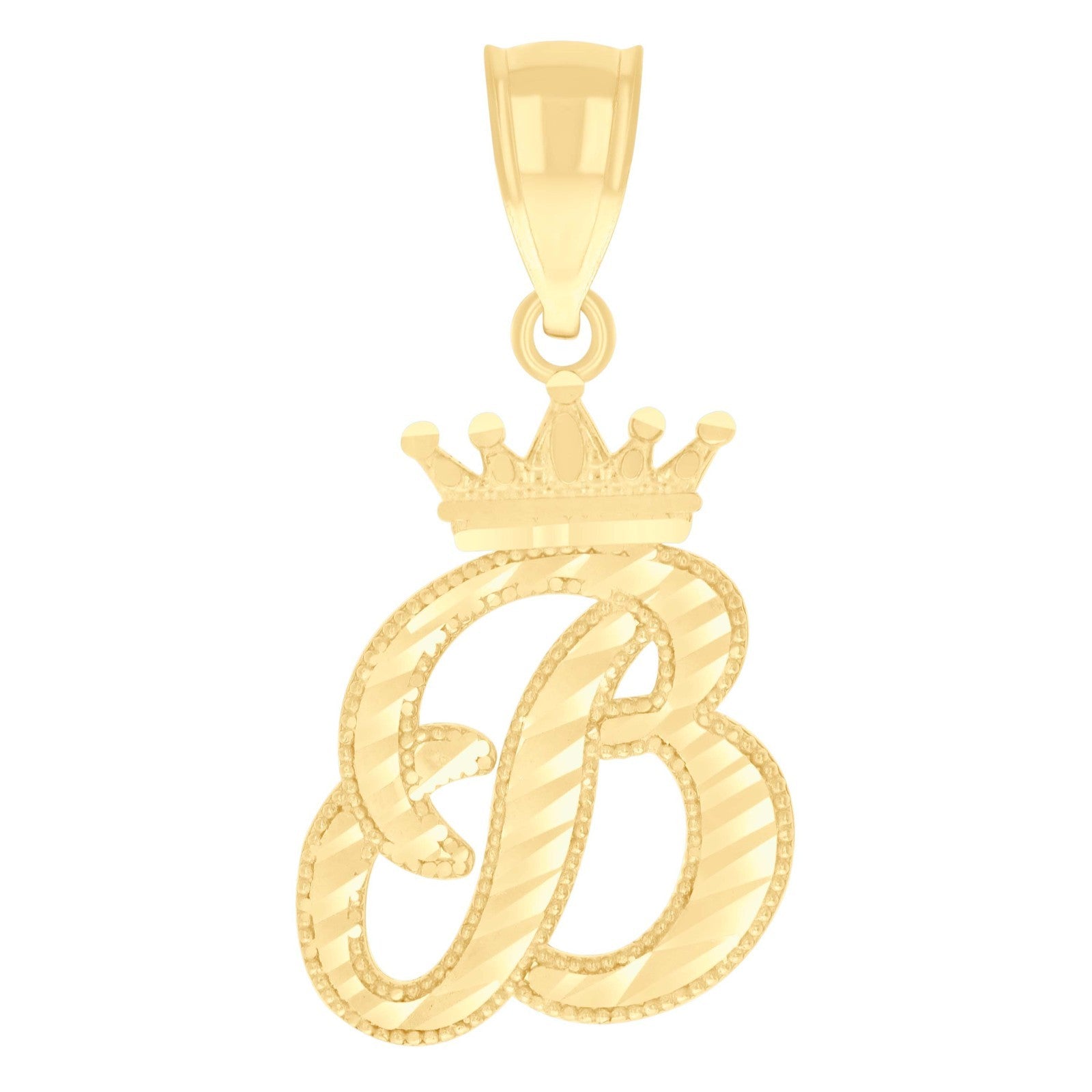 10k Yellow Gold Crown Initial Letter "B" Pendant 1.5g Alphabet Unisex Charm
